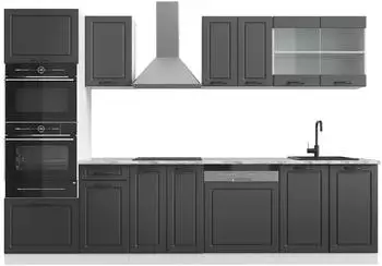 VICCO R-Line Anthrazit Landhaus/Wei&szlig; 300 cm mit Hochschrank AP Marmor Front: Anthrazit Landhaus (21738)