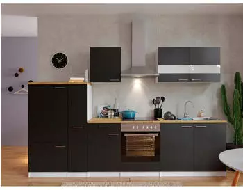 Respekta K&uuml;che K&uuml;chenblock Einbauk&uuml;che Wei&szlig; Schwarz Malia 300 cm (KB300WSCG)