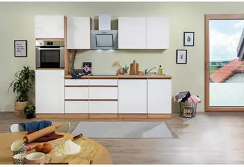 Respekta K&uuml;che Leerblock grifflos Eiche Wei&szlig; Lorena 280 cm (LBGLRP280HESW)