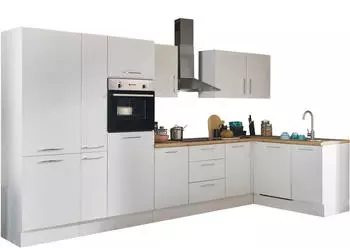 Stella Trading Turin Moderne Eckküche mit Elektrogeräten in Weiß Artisan Eiche Optik - Geräumige in L-Form mit viel Stauraum - 370 x 211 x 60 cm (B/H/T) (8G-LD7-17)