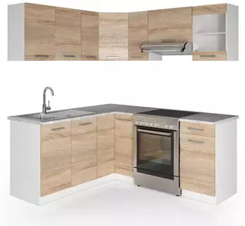 VICCO K&uuml;chenzeile L-Form 167x187cm Sonoma Eiche (26324) (ohne E-Ger&auml;te)