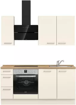 Nobilia Touch II K&uuml;chenzeile 180cm, Magnolia Supermatt, Eiche-Arbeitsplatte