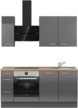 Nobilia Flash II K&uuml;chenzeile 180cm Lacklaminat Schiefergrau Hochglanz (Flash II)