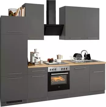 Wiho K&uuml;chen Unna K&uuml;chenzeile 280cm grau/anthrazit, Arbeitsplatte Sonoma Eiche (33563016-0)