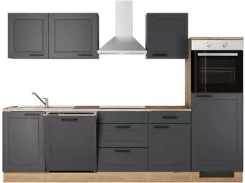 Flex-Well Romeo & Julia K&uuml;chenzeile 280cm Landhaus-Stil Anthrazit matt / Cosmopolitan Eiche