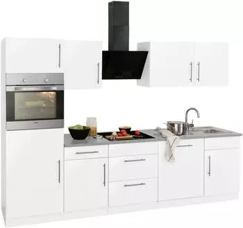 Wiho K&uuml;chen Cali K&uuml;chenzeile 280cm wei&szlig;, Arbeitsplatte Canvas Grau, ohne E-Ger&auml;te (704697-0)