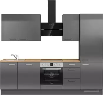 Nobilia Flash II K&uuml;chenzeile 270cm Lacklaminat Schiefergrau Hochglanz, Arbeitsplatte Eiche Sierra