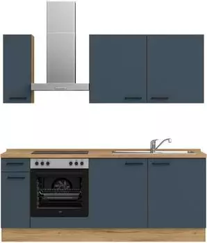 Nobilia Easytouch I K&uuml;chenzeile 210cm Lacklaminat fjordblau ultramatt, Korpus Eiche Sierra