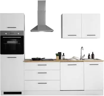 Basic By Balculina Tirol K&uuml;chenzeile 250x212x60cm wei&szlig;, Arbeitsplatte Wotan Eiche