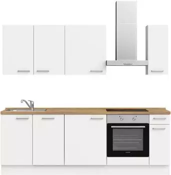 Nobilia Touch I K&uuml;chenzeile Alpinwei&szlig; supermatt, Arbeitsplatte Eiche Sierra, 240cm (Touch I)