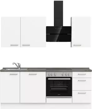 Nobilia Touch II K&uuml;chenzeile wei&szlig;/alpinwei&szlig;, Arbeitsplatte Beton schiefergrau, 210cm (001391013609)