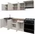Mirjan24 Mela Küchenzeile 240cm, 7 Module, Arbeitsplatte, LED-Beleuchtung, Cashmere/Schwarz