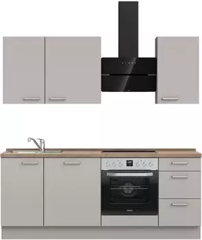 Nobilia Touch II K&uuml;chenzeile 210cm steingrau matt, Arbeitsplatte Eiche Havanna