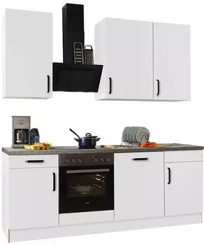 Wiho K&uuml;chen Simi K&uuml;chenzeile 220cm wei&szlig;, Arbeitsplatte Steel Grey