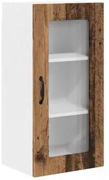 vidaXL Wall kitchen cabinet Kalmar aged wood with glass door and 3 shelves 40 x 31 x 80 cm