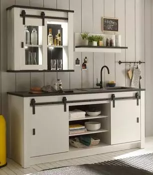 Furn.Design Stove K&uuml;chenzeile Landhaus wei&szlig; Pinie / Anthrazit, 3-tlg. (I-1PPAK7)