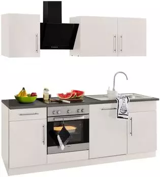 Wiho K&uuml;chen Cali K&uuml;chenzeile 220cm ohne E-Ger&auml;te, Front natur, Arbeitsplatte Granit grau
