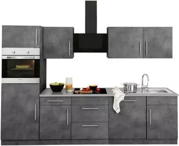 Wiho K&uuml;chen Cali K&uuml;chenzeile 280cm grau, Korpus betonfarben, ohne E-Ger&auml;te (23412360)