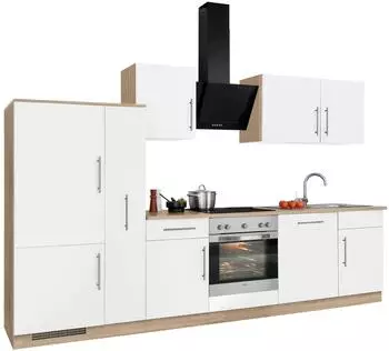 Wiho K&uuml;chen Cali K&uuml;chenzeile 310cm Front wei&szlig; matt, Sonoma Eiche, ohne E-Ger&auml;te
