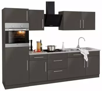 Wiho K&uuml;chen Cali K&uuml;chenzeile 280cm ohne E-Ger&auml;te, Front grau, Korpus anthrazit matt (321435-0)