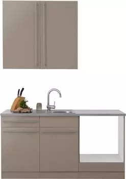Wiho K&uuml;chen Chicago K&uuml;chenzeile 160cm Tr&uuml;ffel Glanz, Canvas Grau