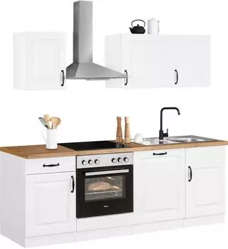 Wiho K&uuml;chen Erla K&uuml;chenzeile 220cm ohne E-Ger&auml;te, Front wei&szlig;, Arbeitsplatte Kastelleiche