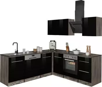 Kochstation KS-Brindisi 220cm schwarz/Eiche vintage (907466129