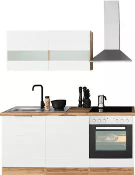 Kochstation K&uuml;chenzeile KS-Luhe 180cm wei&szlig; matt/wotaneichefarben (43547134)