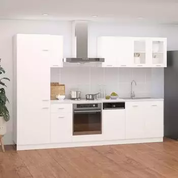 vidaXL Küchenzeile Lyon 8-tlg., weiß, Holzwerkstoff (3067639)
