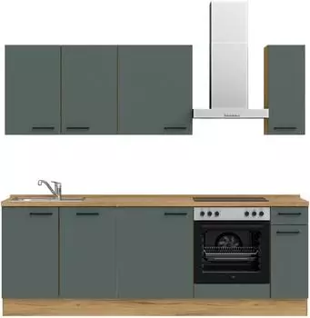 Nobilia Easytouch I K&uuml;chenzeile 240cm Lacklaminat mineralgr&uuml;n ultramat