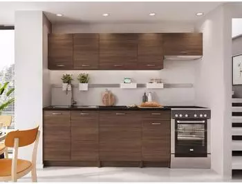 Mirjan24 Mela 240 K&uuml;chenzeile mit Arbeitsplatte, 7 Module, Nuss Elegant/Schwarz