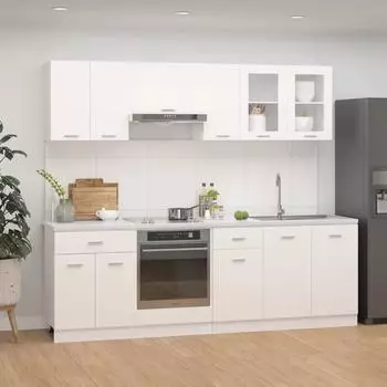 vidaXL Küchenzeile Lyon 8-tlg., weiß, Holzwerkstoff, 240cm (3067647)