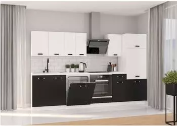 Küchenpreis-Bombe Omega XL Küchenzeile 300cm schwarz + weiß matt