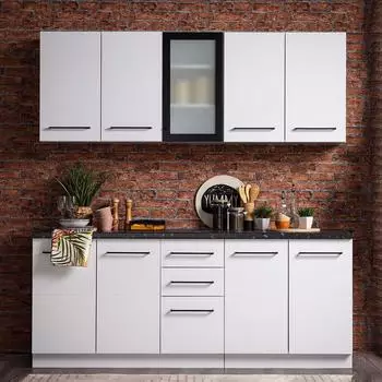 Homestyle4u K&uuml;chenzeile 200cm wei&szlig;, ohne Ger&auml;te (3162)