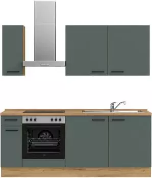 Nobilia Easytouch I K&uuml;chenzeile 210cm mineralgr&uuml;n, Korpus Eiche Sierra Nachbildung