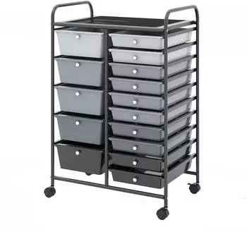 Costway Rollwagen mit 15 stapelbaren Schubladen, Rollcontainer 63x37x87cm, schwarz