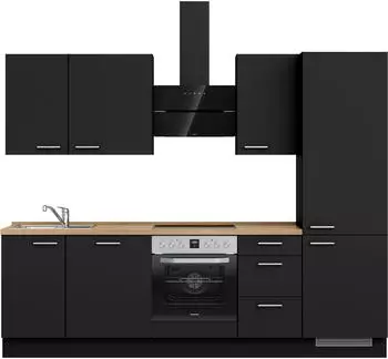 Nobilia Touch II K&uuml;chenzeile 270cm schwarz supermatt, Arbeitsplatte Eiche Sierra