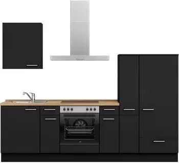 Nobilia Touch I K&uuml;chenzeile 270cm schwarz supermatt, Arbeitsplatte Eiche Sierra