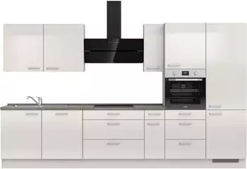 Nobilia Flash II Küchenzeile 360cm Lacklaminat seidengrau Hochglanz, Arbeitsplatte Beton schiefergrau