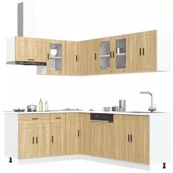 vidaXL K&uuml;chenschrank-Set Porto 11-tlg. Sonoma-Eiche Holzwerkstoff (3314904)