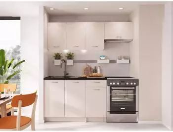 Mirjan24 Mela 180 K&uuml;chenzeile 5 Module, Cashmere/Schwarz, mit LED-Beleuchtung