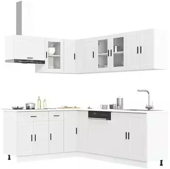 vidaXL Porto K&uuml;chenschrank-Set 11-teilig, wei&szlig;, Holzwerkstoff