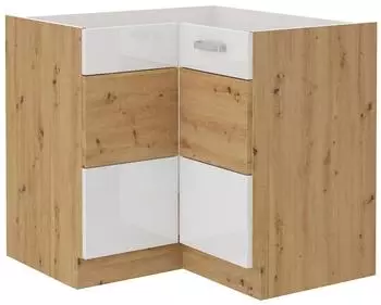 Küchenpreis-Bombe Eckunterschrank 90x90cm Eiche Artisan + Weiß Hochglanz