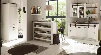 Furn.Design Stove Küchen-Set mit Theke, 6-teilig, weiß Pinie / anthrazit (Stove)