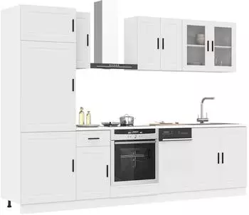 vidaXL Porto Küchenschrank-Set 8-teilig, weißes Holzwerkstoff & Glas