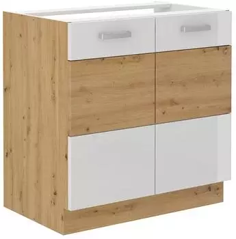 Küchenpreis-Bombe Spülenschrank 80cm Eiche Artisan + Weiß Hochglanz