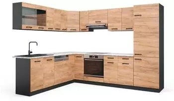 VICCO R-Line Eckk&uuml;che 287x227cm, Goldkraft Eiche/Anthrazit, AP Marmor (43334)