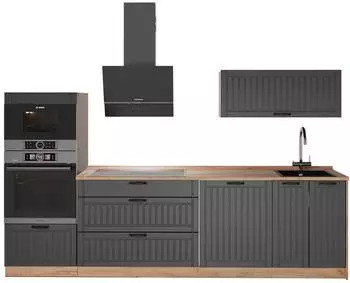 VICCO Fame-Line K&uuml;chenzeile dunkelgrau/Honigeiche 280cm (64688)