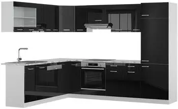 VICCO R-Line Eckk&uuml;che schwarz hochglanz/wei&szlig; 287x227cm (40983)