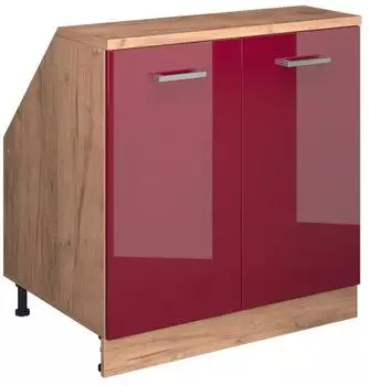 VICCO Rion Dachschr&auml;genschrank 2 T&uuml;ren, rot hochglanz/Goldkraft Eiche, 80x60cm (60278)